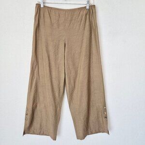 Citron Santa Monica Bamboo Wide Leg Capri Crop Pants Pearl Button Elastic Waist